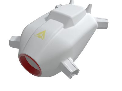 White Sci Fi Vehicle With Red Front And Yellow Triangle 3d model