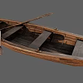 Handcrafted Vintage Wooden Boat with Rowing Oars and Interior Seats