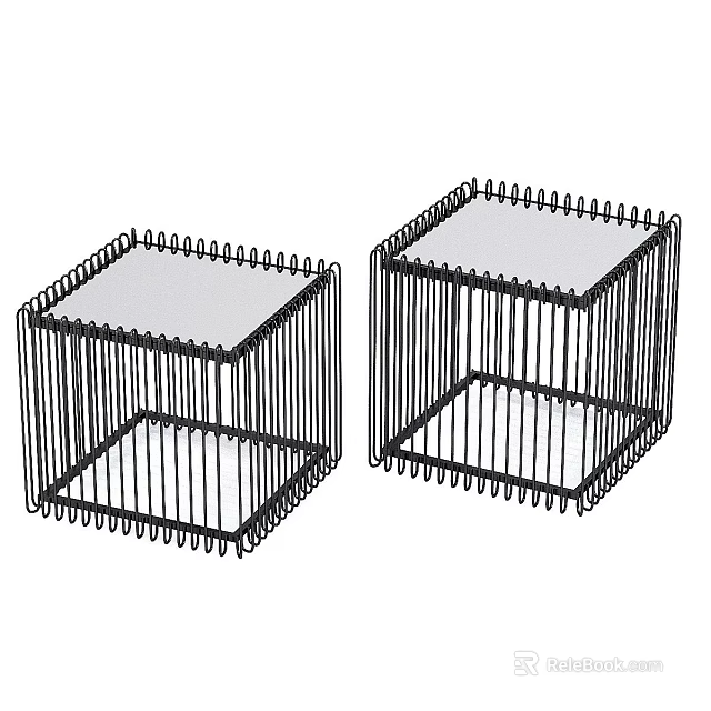 Two Square Black Metal Grid Stools Featuring White Top Panels And Sturdy Design 3d model 