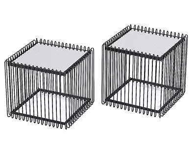 Two Square Black Metal Grid Stools Featuring White Top Panels And Sturdy Design 3d model