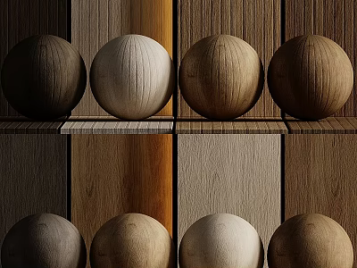 Wooden Components Including Spheres And Panels In Various Natural Wood Tones 3d model