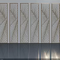 Six Feather Pattern Hinged Doors Neatly Arranged On Light Wall Smooth Floor With Reflection 3d model