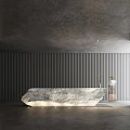 Modern Reception Desk Interior With Vertical Striped Wall Marble Countertop Concrete Pillars And Soft Lighting