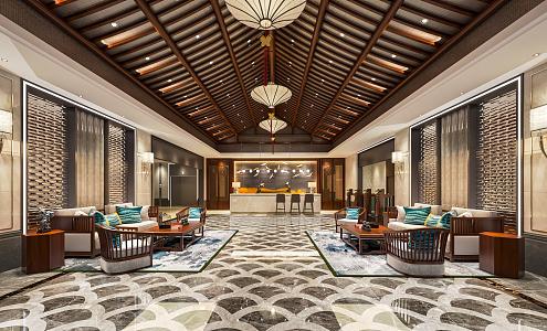 New Chinese Lobby Hotel Lobby Hotel Lobby Hotel Reception Area Negotiation Area VIP Waiting Area Slant Top 3d model