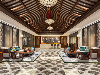 New Chinese Lobby Hotel Lobby Hotel Lobby Hotel Reception Area Negotiation Area VIP Waiting Area Slant Top 3d model