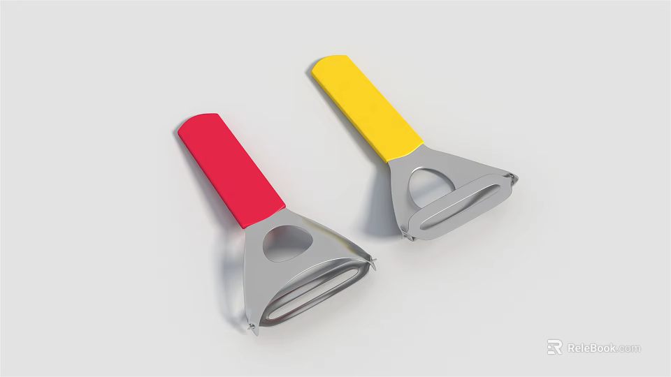 Metal Vegetable Peelers With Red And Yellow Handles For Kitchen Use 3d model 