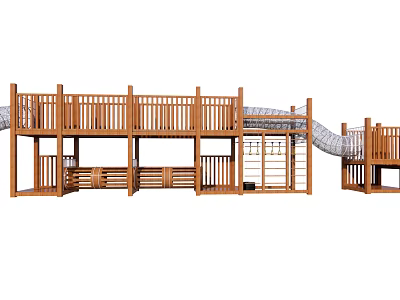 Wooden Playground Equipment With Multi Level Platform Slide And Climbing Frame 3d model