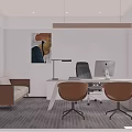 Modern Office Interior Design With Sofa Desk Computer Painting And Chairs 3d model