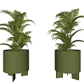 Three Green Bonsai Potted Plants With Lush Foliage And Sturdy Green Planter Stand