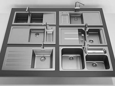 Stainless Steel Kitchen Sinks With Various Designs For Modern Kitchen Use 3d model