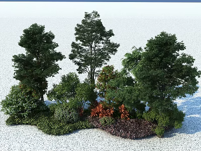 Mixed Landscape Plants Featuring Green Trees Reddish Shrubs And Lush Foliage On Light Ground 3d model