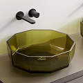 Sleek Octagonal Green Transparent Glass Washbasin With Modern Wall-Mounted Faucet Design