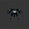 Futuristic Blue And Orange Mechanical Quadruped Creature Design With Tech Features