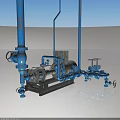 Heavy Duty Industrial Pipeline Equipment Featuring Blue Pipes Valves Pump And Motor