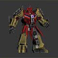 Red And Golden Mechanical Robot Figure With Black Armor And Joints
