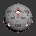 Detailed Design of Gray Aerospace Sphere With Red Cross Markings Circular Windows And Gears