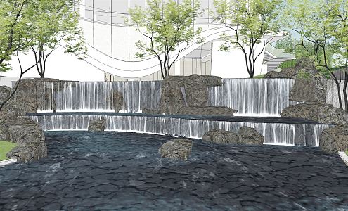 Modern Garden Landscape Water Falling Waterscape Landscape Rock Stone Block Group 3d model