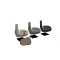 Stylish Light Beige Upholstered Accent Chair With Gray Brown Pillows And Matching Ottoman