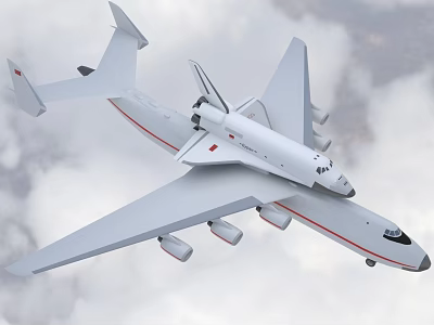 White Passenger Plane Flying In Clouds With Red Stripes And Multiple Engines 3d model