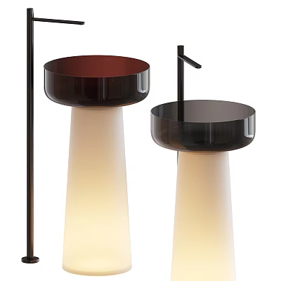 Two Dark Brown And Black Modern Washbasins With Light Colored Pedestal And Black Faucet 3d model