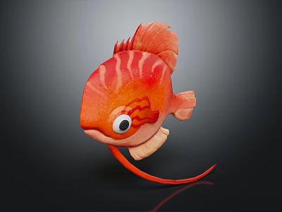 Cartoon Orange Fish Character With Red Stripes Big Eyes And Long Tail 3d model