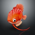 Cartoon Orange Fish Character With Red Stripes Big Eyes And Long Tail