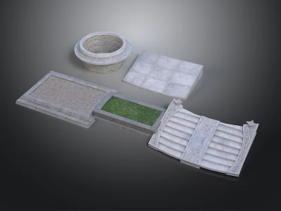 Architectural Stone Components Including Circular Structure Square Slabs Green Area And Steps 3d model