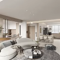 Modern Living Dining Room Interior With Large TV Comfortable Sofa Green Plants Open Design