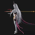 Fantasy Female Character With Long White Hair Pink White Outfit Horns Wings And Ornate Weapon 3d model