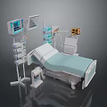 Medical Hospital Bed Setup With Monitor IV Stand And Side Table