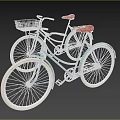 Two Light Blue Bicycles With Orange Seats And Black Front Baskets