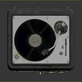 Vintage Turntable Audio Device With Vinyl Record Tonearm And Control Panel Knobs