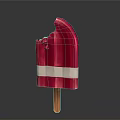 Bitten Red Popsicle With White Stripes On Wooden Stick Against Gradient Background
