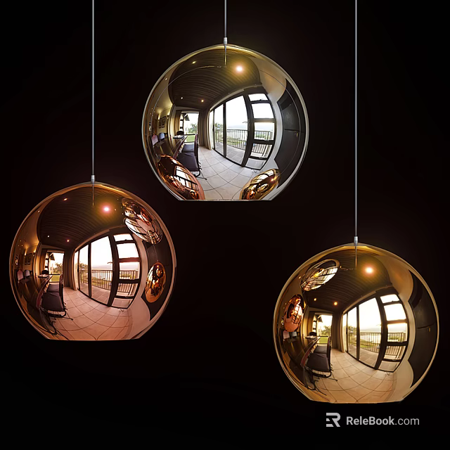 Modern Luxurious Spherical Pendant Lights With Metallic Reflective Surface For Interior Decor 3d model 