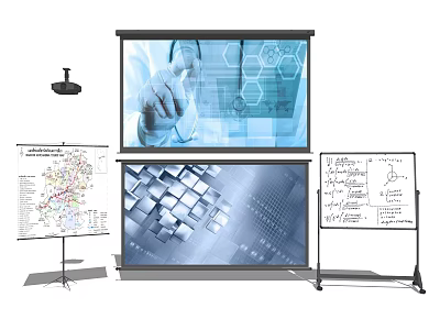 Advanced Projection Monitoring System With Large Screen Camera Whiteboard And Data Charts 3d model