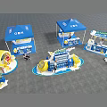 Professional Commercial Equipment with Blue Tent Style Booths Yellow Decorations and Display Stands