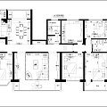 Spacious Living and Dining Room Interior With Red Sofa Coffee Table Large Windows and Bookshelf