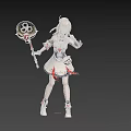 Anime Style Blonde Woman Holding Decorative Staff In Colorful Outfit With Ribbons