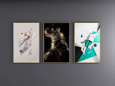Modern Abstract Paintings With Gold Texture Geometric Shapes And Wall Art Decor 3d model