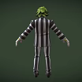 3D Character Design With Green Hair Sunglasses And Black White Striped Suit