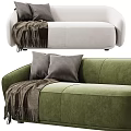 Green And White Sectional Sofa With Gray Pillows And Cozy Blanket