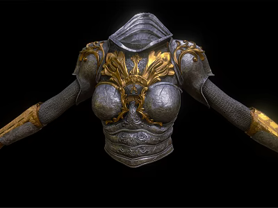 Ornate Medieval Armor With Silver Chest Plate Gold Dragon Decorations And Shoulder Guards 3d model
