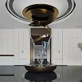 Modern Front Desk Reception Area With Marble Floor Art Sculpture And Circular Lighting