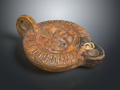 Antique Copper Metal Decorative Piece With Intricate Carved Patterns And Ring Handles 3d model