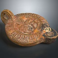 Antique Copper Metal Decorative Piece With Intricate Carved Patterns And Ring Handles