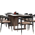 New Chinese Dining Table and Chair Combination Rectangular Dining Table and Chair 3d model