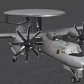 White Military Fighter Jet With Large Disc Radar Propeller Engines And Tail Emblem In Flight