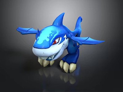 Blue Shark Fantasy Character With Wing Like Fins Red Eyes And Yellow Claws 3d model
