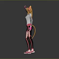 Anime Style Character With Cat Ears And Yellow Tail White Sweater Black Leggings Pink Stripes
