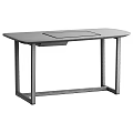 Modern Office Desk With Dark Wooden Tabletop And Light Beige Writing Pad